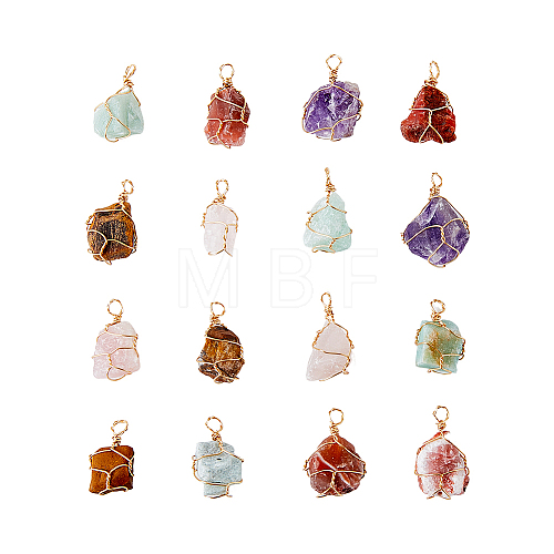 16Pcs Rough Raw Natural Mixed Stone Pendants FIND-HY0001-31-1