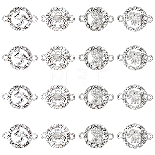 SUNNYCLUE 32Pcs 4 Styles Alloy Crystal Rhinestone Connector Charms FIND-SC0007-40-1