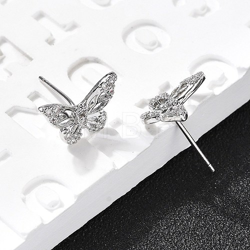 Butterfly Brass Micro Pave Cubic Zirconia Ear Studs EJEW-D304-34P-1