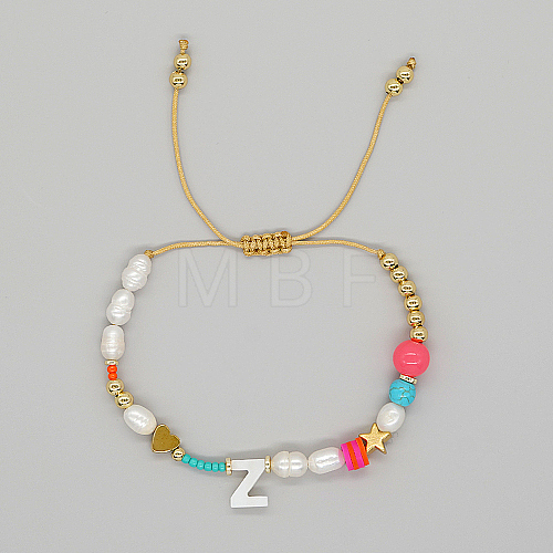 Initial Letter Natural Pearl Braided Bead Bracelet LO8834-26-1