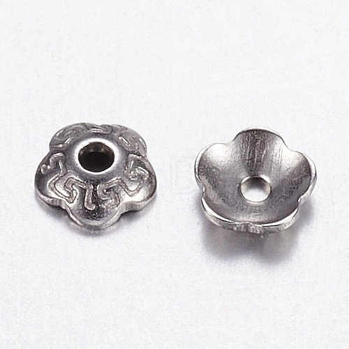 Tarnish Resistant 5-Petal 304 Stainless Steel Bead Cap X-STAS-N0005-01P-1