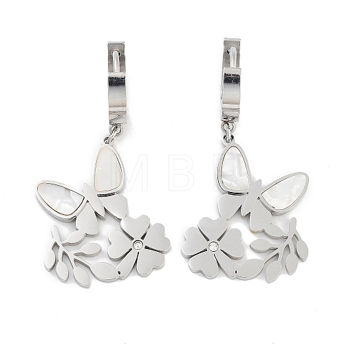 Butterfly 304 Stainless Steel Shell Dangle Earrings EJEW-L283-067P-1