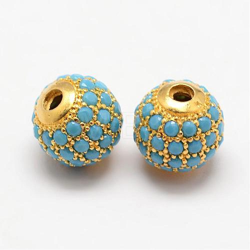 Round Brass Micro Pave Cubic Zirconia Beads ZIRC-L053-25G-1