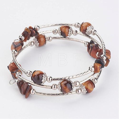 Three Loops Wrap Natural Tiger Eye Beads Bracelets BJEW-JB02922-04-1