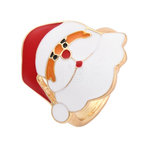 Christmas Theme Alloy Enamel Open Cuff Ring RJEW-C106-02C-KCG-1