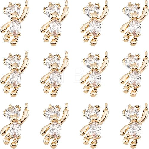 12Pcs Brass Clear Cubic Zirconia Charms KK-CA0003-22-1