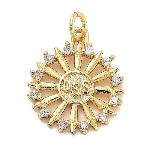 Rack Plating Brass Micro Pave Cubic Zirconia Pendants KK-Z071-54G-01-1