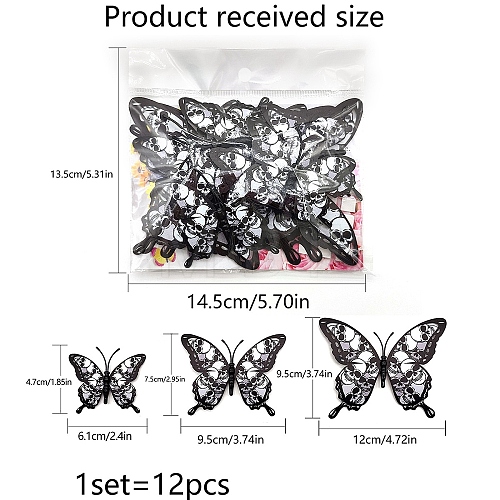 Halloween Butterfly 12Pcs PVC Adhesive Waterproof Stickers Self-Adhesive Stickers PW-WGF2E7F-02-1