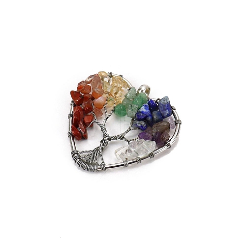 Tree of Life Natural & Synthetic Mixed Gemstone with Metal Wire Wrapped Pendants PW-WG996FB-01-1