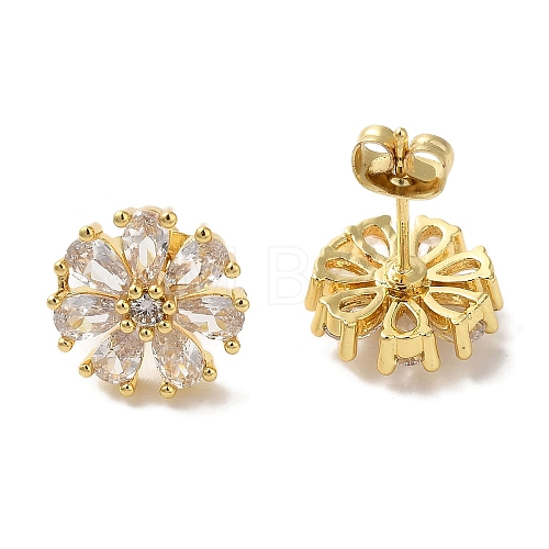 Flower Clear Cubic Zirconia Studs Earrings EJEW-K289-08G-1