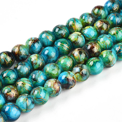 Drawbench & Baking Painted Glass Beads Strands DGLA-N003-6mm-B08-1