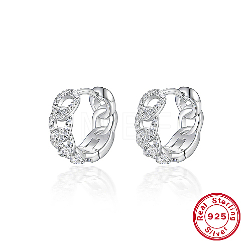 Rhodium Plated 925 Sterling Silver Micro Pave Cubic Zirconia Hoop Earrings KY3398-2-1