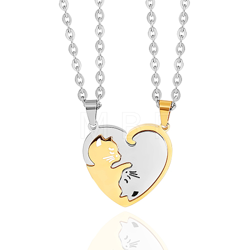Two Tone Heart Puzzle Matching Necklaces Set JN1010B-1