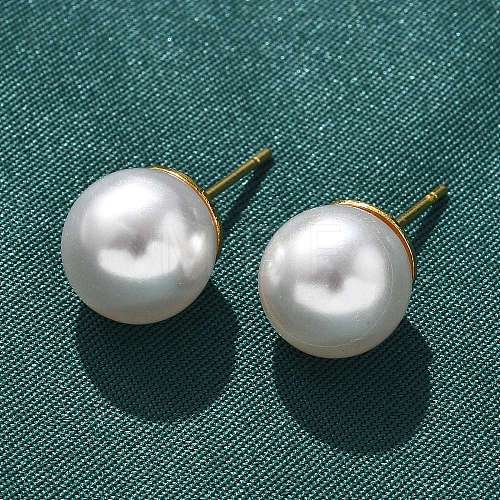 Brass ABS Imitation Pearl Stud Earrings EJEW-B132-01C-G-1