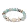 Dyed Synthetic Turquoise Turtle and Starfish Beaded Bracelets BJEW-JB10062-02-1