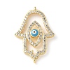 Brass Micro Pave Cleear Cubic Zirconia Evil Eye Hamsa Hand Connector Charms KK-C086-15A-G-1