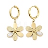 Left and Right Texture Flower 304 Stainless Steel Shell Dangle Earrings EJEW-L283-076G-1