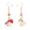 Red Alloy Enamel Mushroom with Glass Beaded Dangle Earrings EJEW-JE05049-5