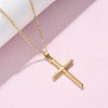 304 Stainless Steel Cross Pendant Cable Chain Necklaces NJEW-S442-05G-3