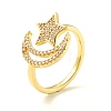 Clear Cubic Zirconia Moon and Star Open Cuff Ring for Women ZIRC-P096-15G-1