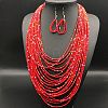 Ethnic Style Acrylic Seed Beaded Multilayer Necklaces & Teardrop Dangle Earrings Sets WGF31E6-03-1