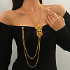 Vintage Gothic Style Brass Pave Cubic Zirconia Flower Long Tassel Lariat Necklace Brooch for Women GO0016-2-4