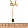 304 Stainless Steel Resin Black Oval Heart Lariat Necklaces with OT Clasps SA-B005-01G-3