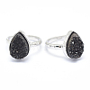 Electroplate Natural Druzy Quartz Crystal Finger Rings RJEW-I055-01P-RS-1