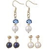 3 Pairs 304 Stainless Steel Natural Cultured Freshwater Pearl Round Earring Sets EJEW-JE06817-01-2