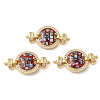 Rack Plating Brass Micro Pave Cubic Zirconia Flat Round Connector Charms KK-K385-100G-2