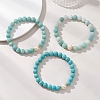3Pcs Round Natural Amazonite & Synthetic Turquoise & Pearl Beaded Stackable Stretch Bracelets Sets BJEW-JB12991-5