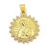 Virgin Mary Theme Rack Plating Brass Micro Pave Cubic Zirconia Pendants KK-C074-23G-03-1