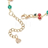 Brass Enamel with Green Glass Red Cherry Link Anklets for Women AJEW-AN00772-4