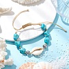 Adjustable Synthetic Turquoise Dyed Beads & Natural Cowrie Shell Beaded Braided Bead Bracelets for Women BJEW-JB11544-01-1