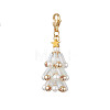 Christmas Tree Glass & Shell Pearl Pendant Decorations HJEW-TA00182-02-1