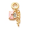 Brass Enamel Letter & Rose Flower European Dangle Charms KK-U048-05G-01-1