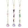 3Pcs Round Glass & Natural Amethyst & Rose Quartz & Green Aventurine Chips Hanging Suncatchers HJEW-JM04209-1