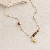 European Faceted Natural Tiger Eye 304 Stainless Steel Alphabet Pendant Necklaces QN9691-20-1