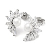 Anti-Tarnish Cubic Zirconia Flower with Natural Pearl Stud Earrings EJEW-F318-13P-1