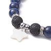 Natural Lava Rock & Synthetic Hematite & Mixed Gemstone Beaded Stretch Bracelets with Shell Star Charms BJEW-JB09402-3