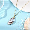 Ocean Natural Paua Shell Oval Pendant 304 Stainless Steel Cable Chain Necklaces for Women NJEW-JN06188-1