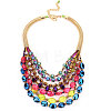 Bohemian Alloy & Acrylic & Glass Rondelle Oval Beaded Multilayer Bib Necklaces for Women FS-WGC2698-01-1