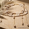 Summer Beach Alloy Imitation Pearl and Natural Shell Tassel Waist Beads for Bikini WG13900-02-2