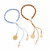 2Pcs 2 Colors Adjustable Polyester Braided Bracelets with 304 Stainless Steel and Brass Cross and Saint Benedict Medal Tassel Charms IW4580-5