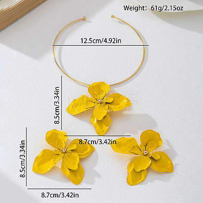 Flower Alloy Stud Earrings & Pendant Choker Sets for Women WG42A9F-01-1