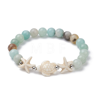 Dyed Synthetic Turquoise Turtle and Starfish Beaded Bracelets BJEW-JB10062-02-1
