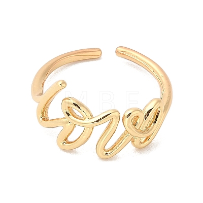 Word Love Brass Open Cuff Ring for Women RJEW-A040-04G-1