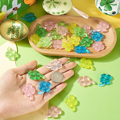 30Pcs Transparent & Opaque Resin Clover Pendants CRES-TA0001-95-1