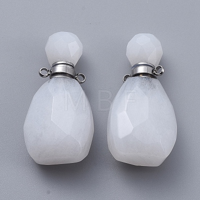 Faceted Natural White Jade Openable Perfume Bottle Pendants G-E564-10A-P-1