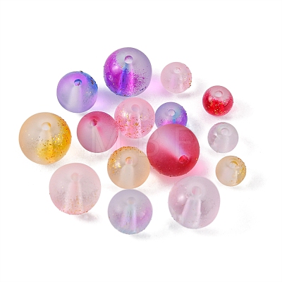 190Pcs 15 Style Frosted Spray Painted Glass Beads Strands GLAA-FS0001-27-1